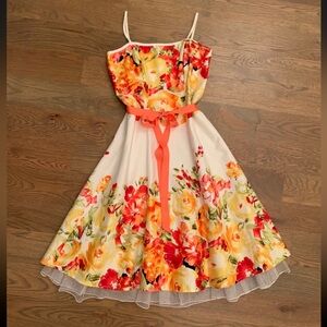 Dressbarn floral strappy sleeveless belted fit & flare Swing dress Sz 4